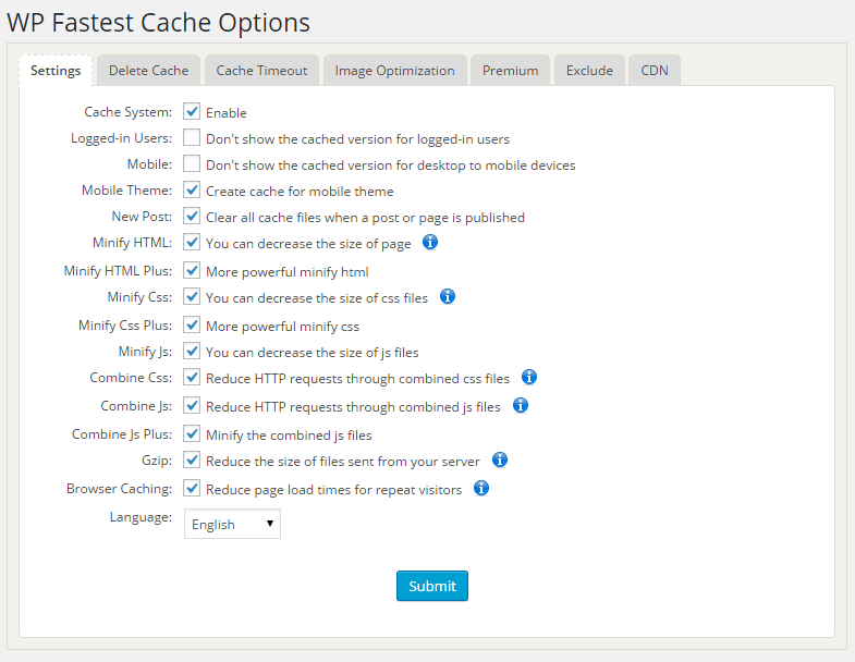 WP Fastest Cache Screenshot 2